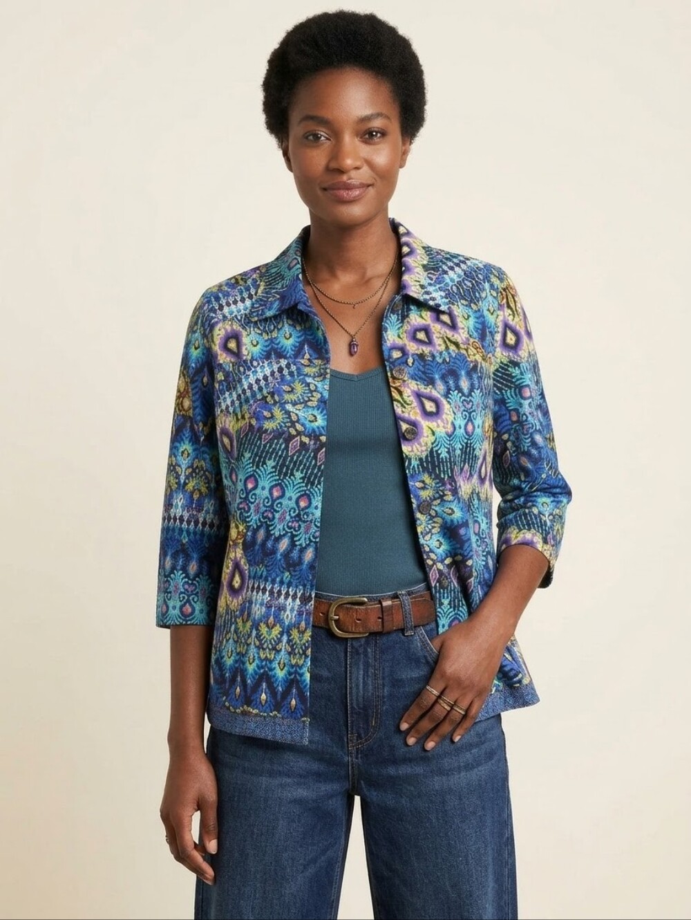 Vintage 90s Mirror Image Peacock Paisley Abstract Print Cotton Jacket Small